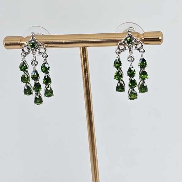 Genuine Russian Chrome Diopside Earrings Platinum & Sterling Silver! - Picture 1 of 8